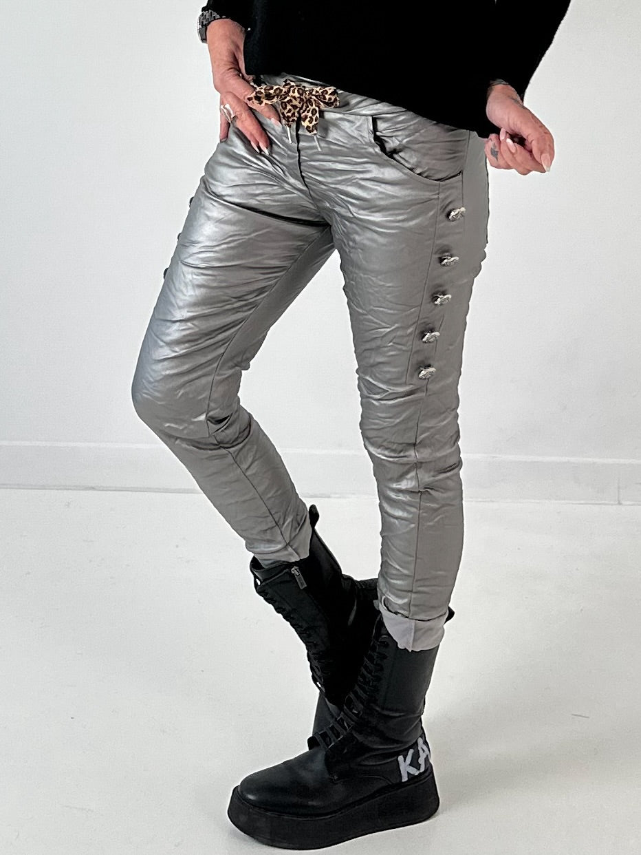 Leather imitation trousers model "Commander Chic" - dark silver