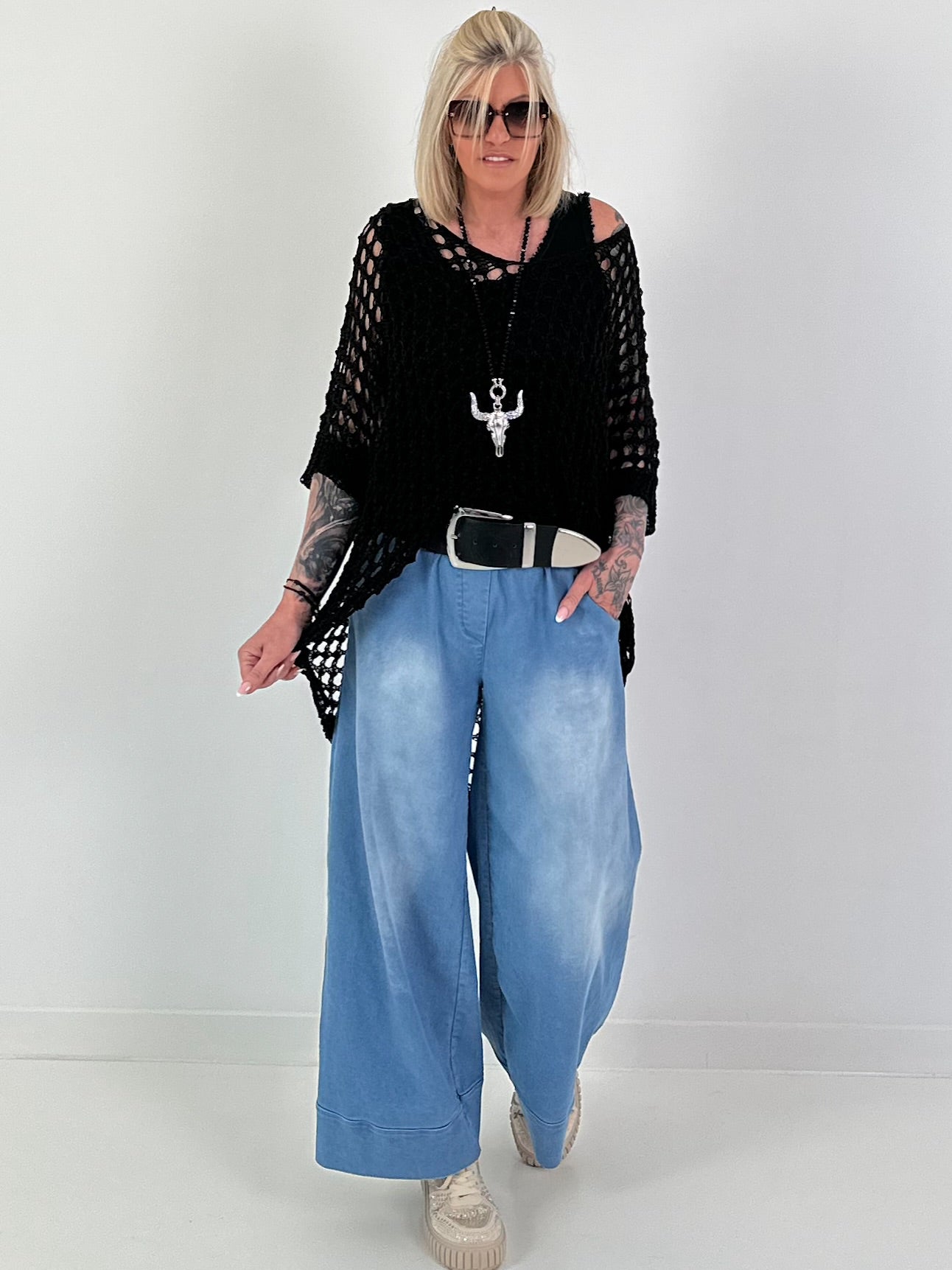 Oversized Häkelpulli - schwarz
