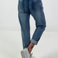 Boyfriend Jeans with Decorative Buttons - Blue