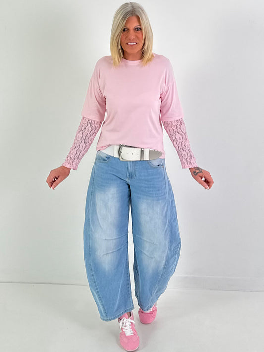 Shirt mit Spitzenärmeln - rosa