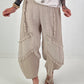 Balloon Linen Trousers with Fringe Detail - Beige