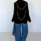 Oversized Blazer mit Denim- und Kettenelementen - schwarz