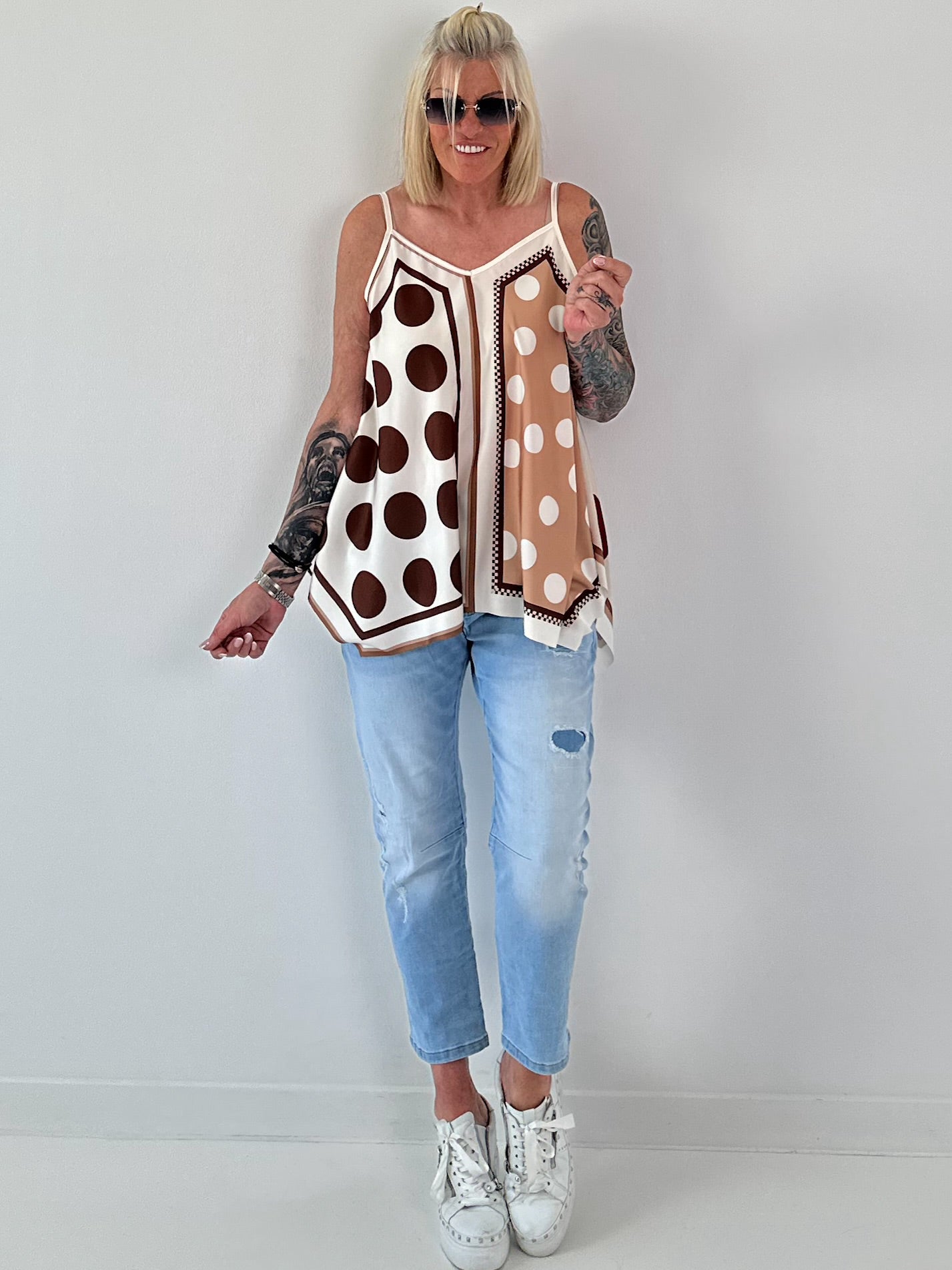 Flowy patterned top - beige - multi-colored