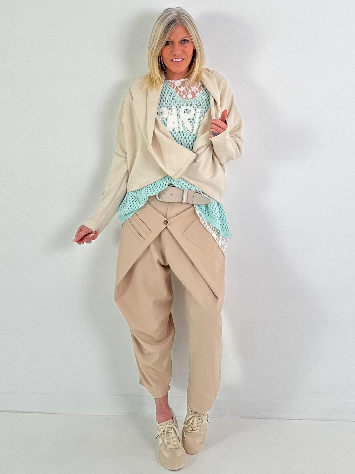 Crochet shirt with print - mint