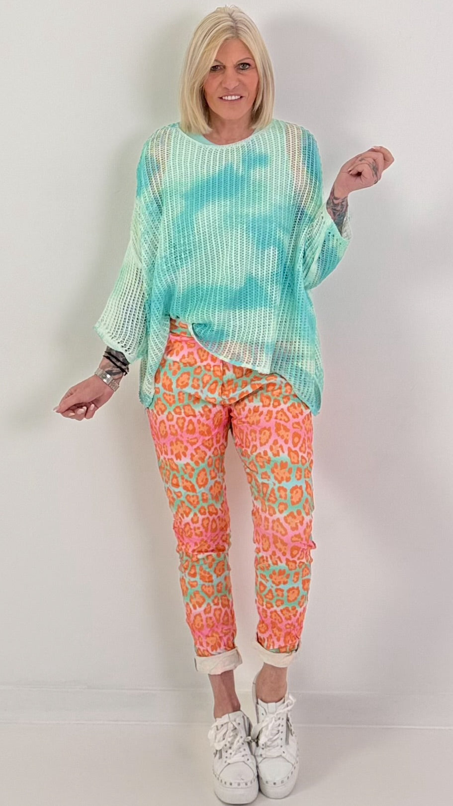 Batik Häkelpullover - mint