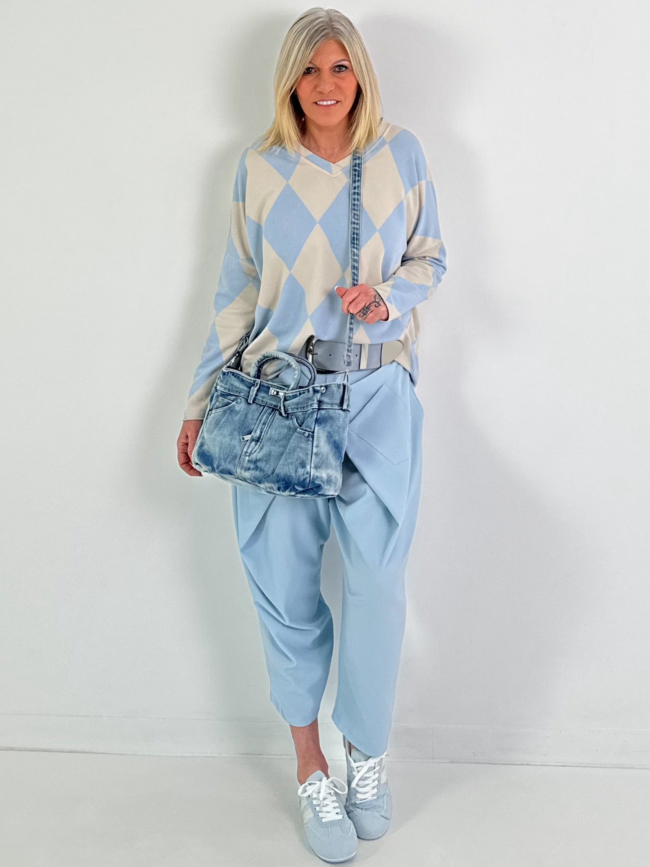 Sweater im Rautenmuster - beige-hellblau