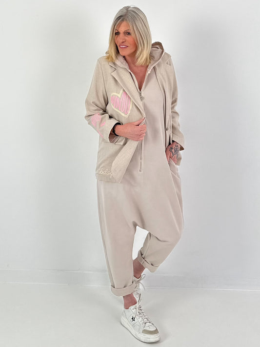 Blazer met geborduurd hart - beige