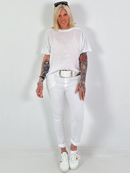 Leinen T-Shirt - weiss