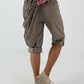 Kurze Hose mit Jeanselementen und Ösen - taupe