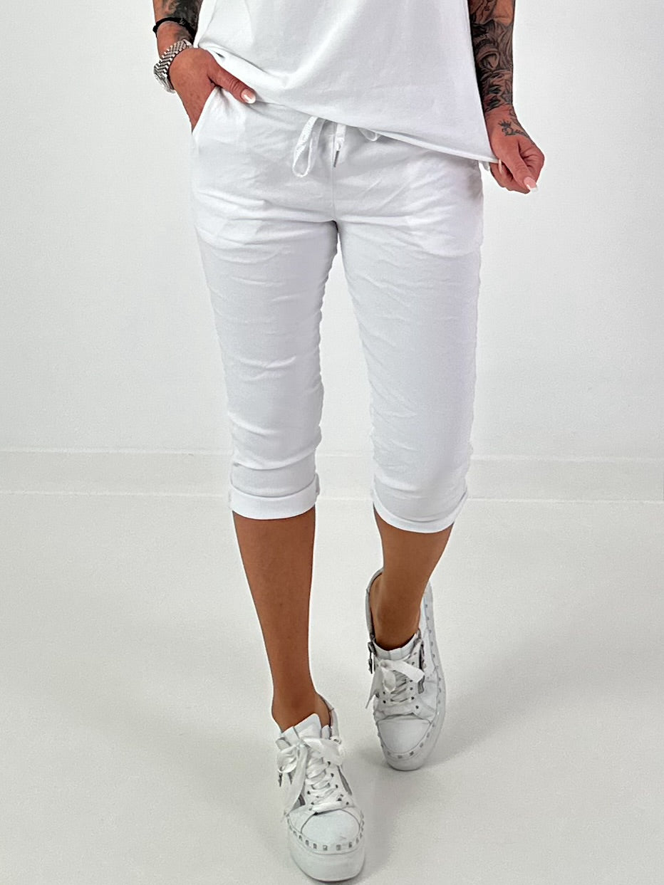 Capri Pants with Tie Waist - White