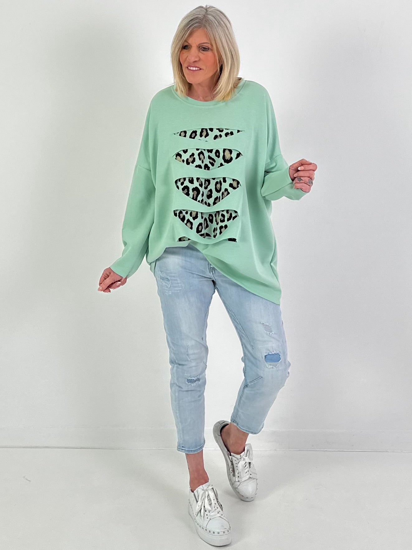 Sweater with cut-outs - sage