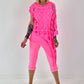 Shirt mit All-Over Cut-Outs und Ösen - neonpink