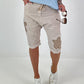 Short Baggy Shorts with Crocheted Flowers and Sequins - Beige