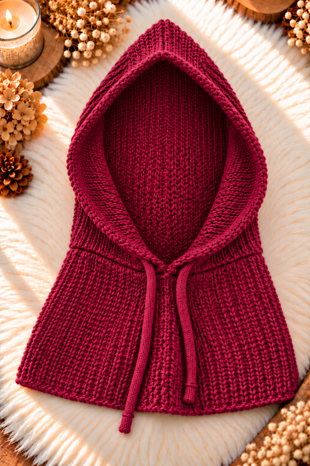 Grobrippstrick Balaclava - burgundi