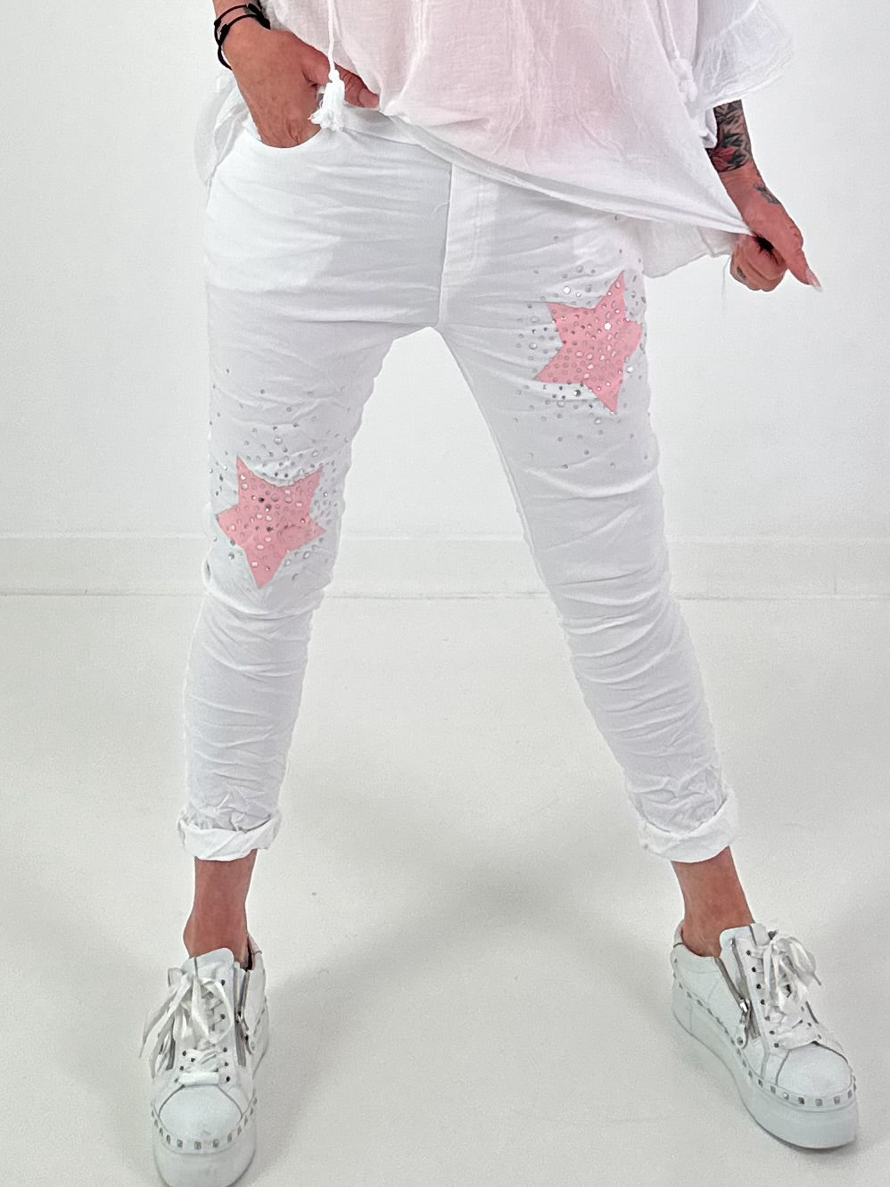 Pants with stars - white