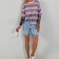 Pailletten Shirt mit Streifen - hellblau-rosa
