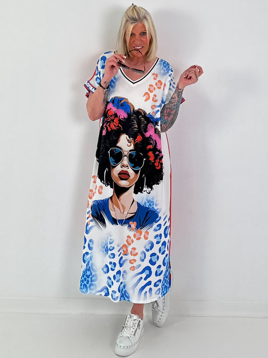 Dress with print mix - white-blue-multi-colored