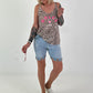 Top Dolce Vita mit kleinem Leo-Muster - taupe-beige-mehrfarbig