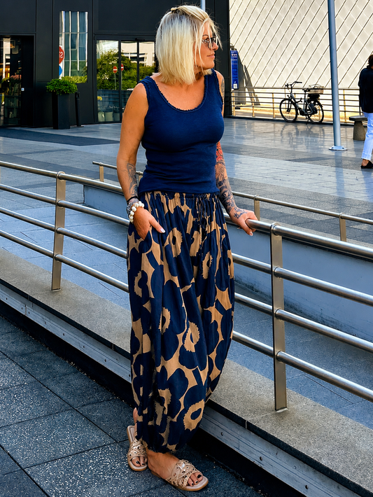 Ripp Top mit fransigen Abschlüssen -  blau
