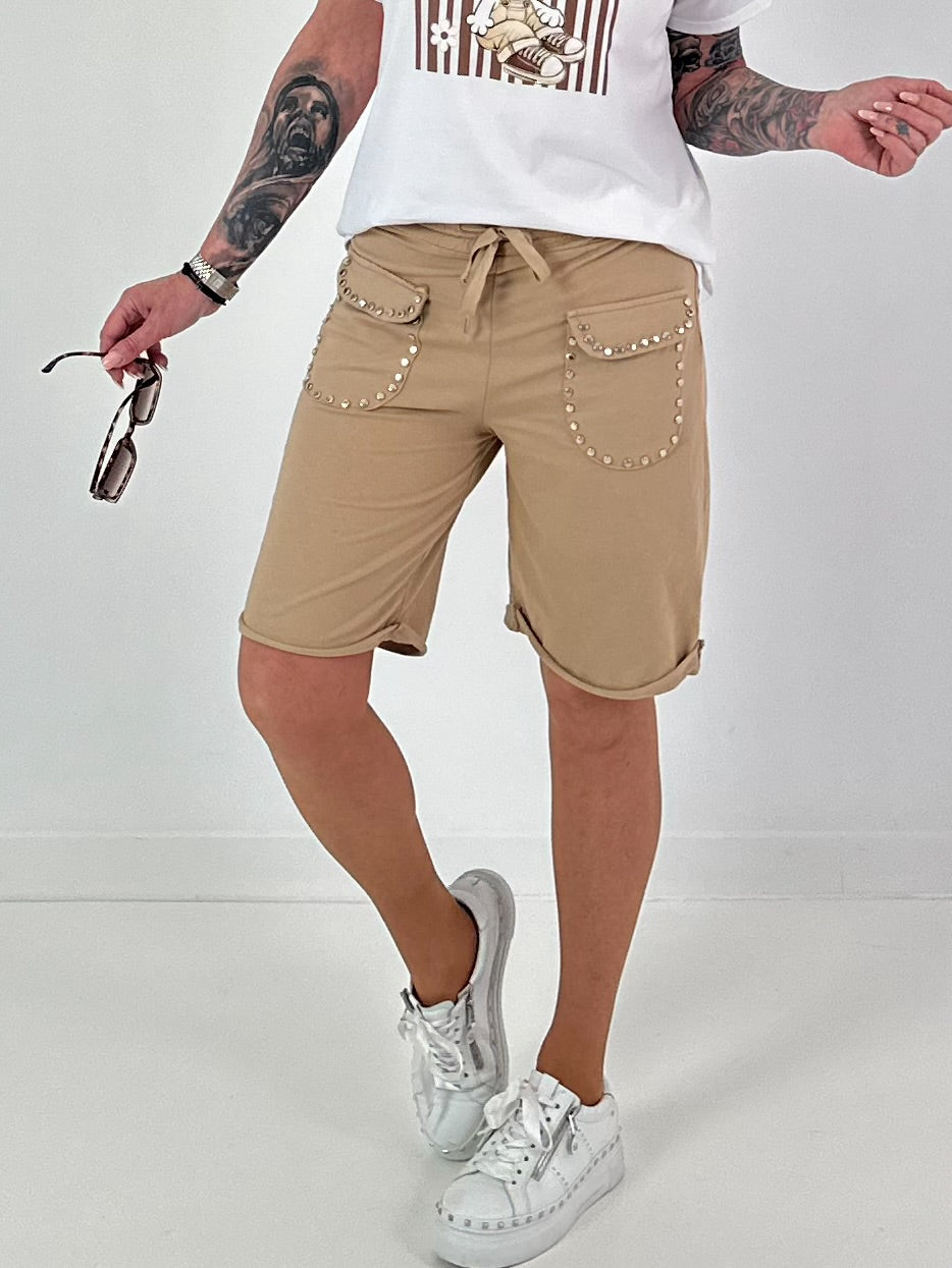 Sweat Short mit Nieten - camel