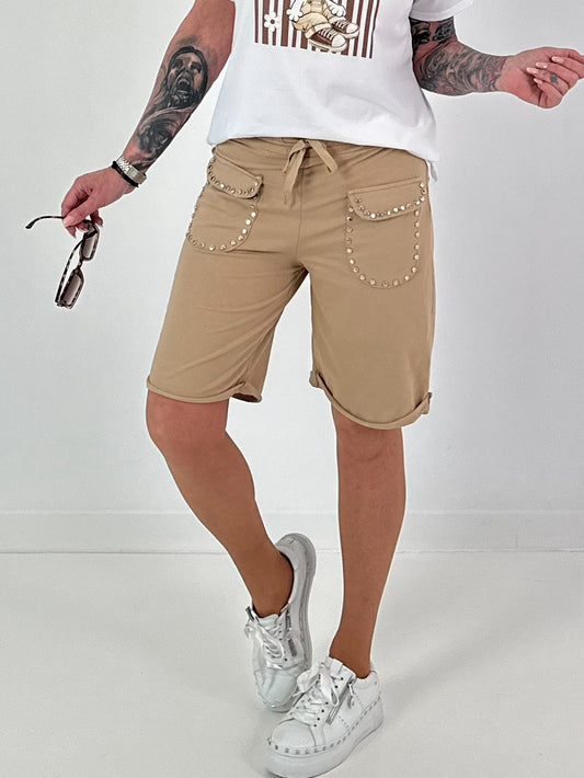 Sweat Short mit Nieten - camel
