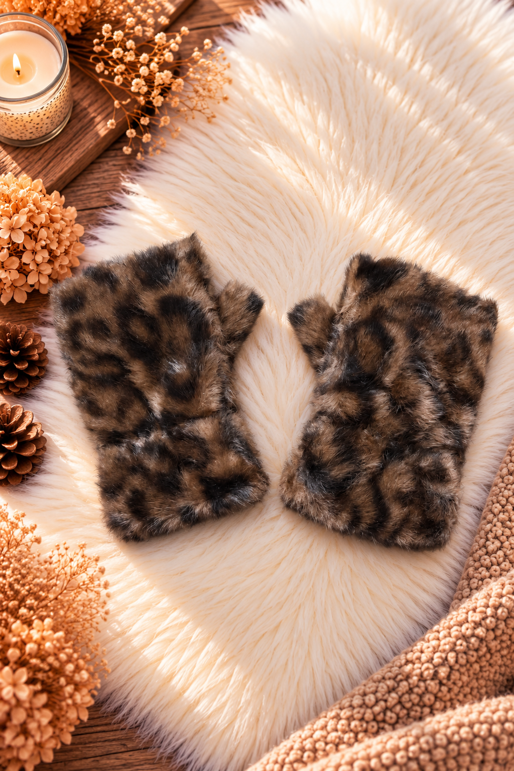 Hand warmers in Leo style - mocha multicolored