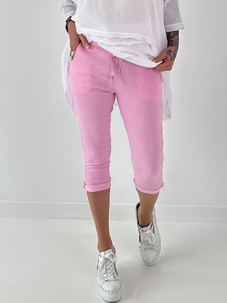 Capri Hose mit Bindeband - rosa