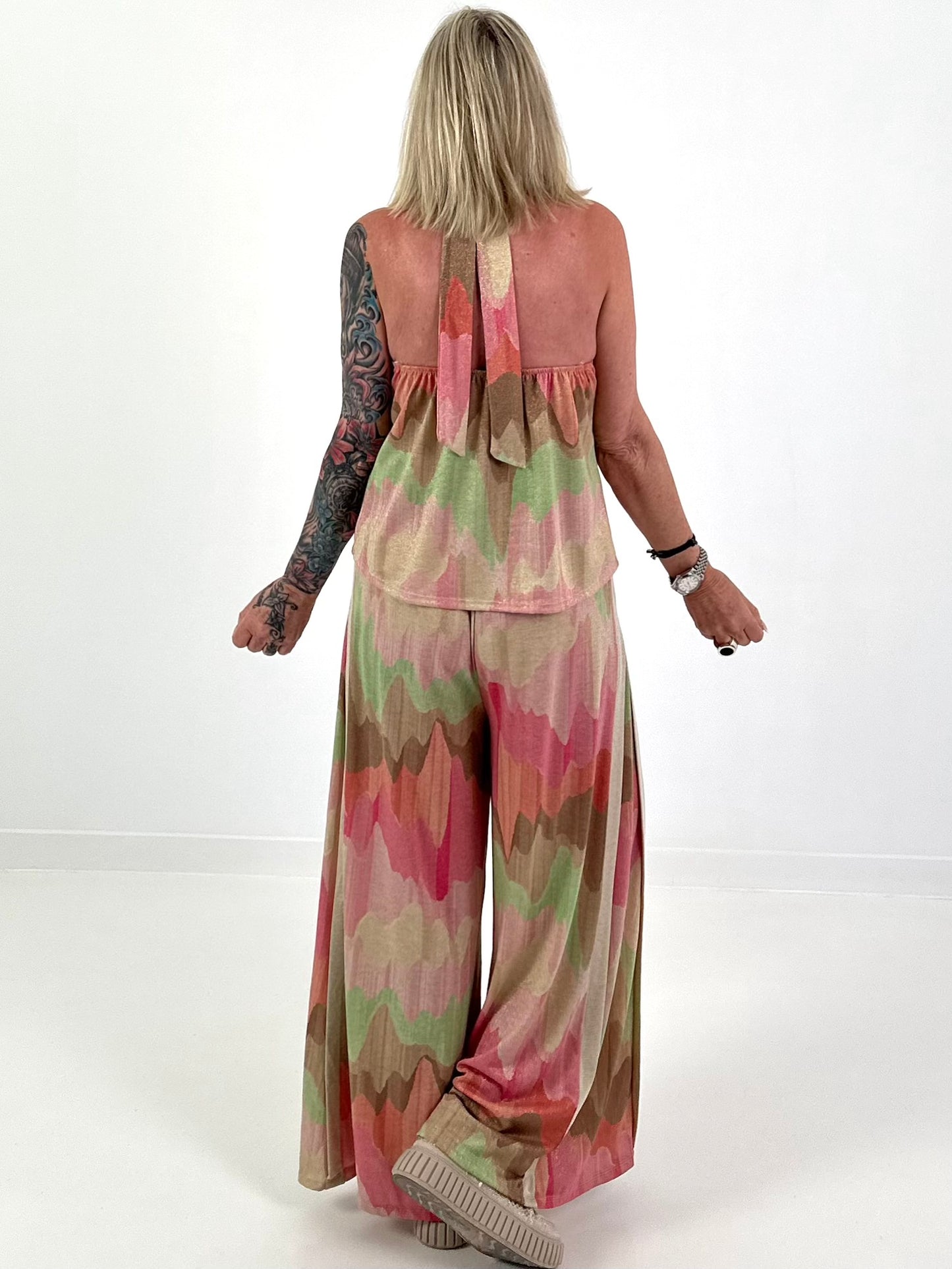 Two-piece set with pattern and Lurex - pink-mint-beige