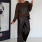 Sweater mit Lederoptik-Elementen - mokka