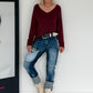 Basic Shirt mit V-Ausschnitt - bordeaux