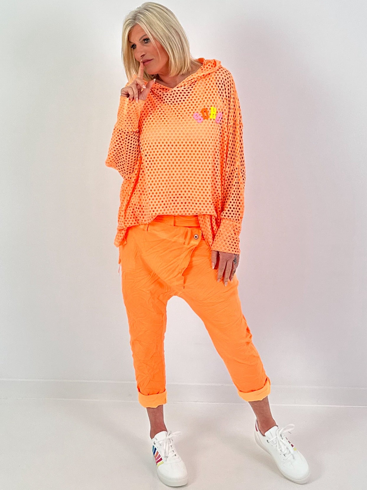 Oversized Netz Hoodie Soho - neonorange