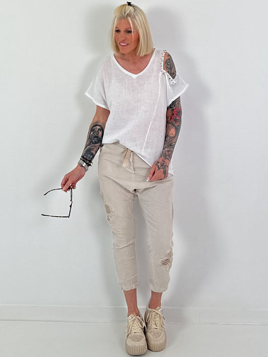 Linnen overhemd met cut-out - wit