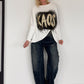Jeans mit Leo-Print und Jeans-Latz - denim