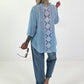 Sequin and crochet detail blouse - light blue