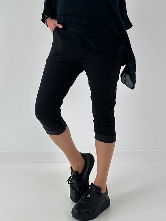Capri Hose mit Bindeband - schwarz