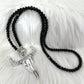 Necklace with Bull Pendant - Black-Silver