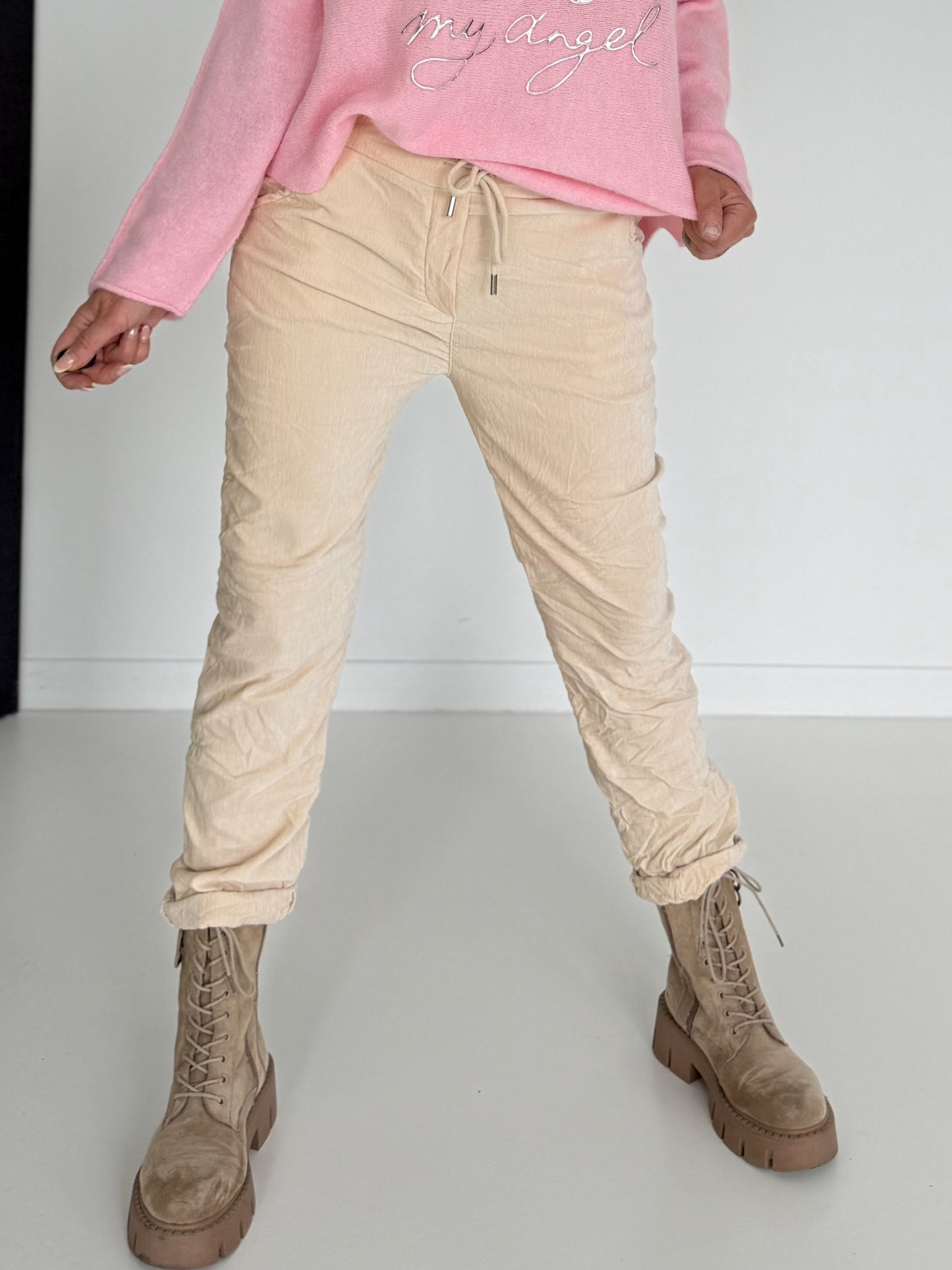 Hose in Knit-Look mit elastischem Bund - vanille