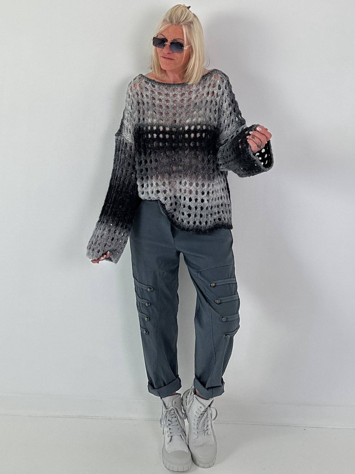 Grobstrickpullover mit Farbverlauf  - anthrazit-mehrfarbig
