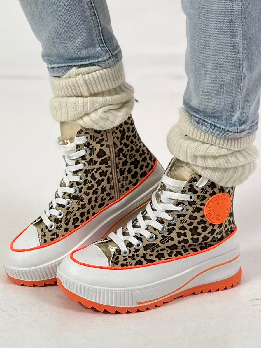 High sneaker model "Cat Boost" - leo-neon orange