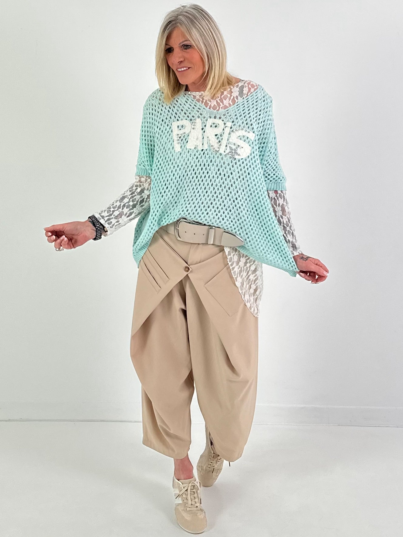 Crochet shirt with print - mint