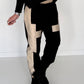 Sweathose im Materialmix - schwarz-beige