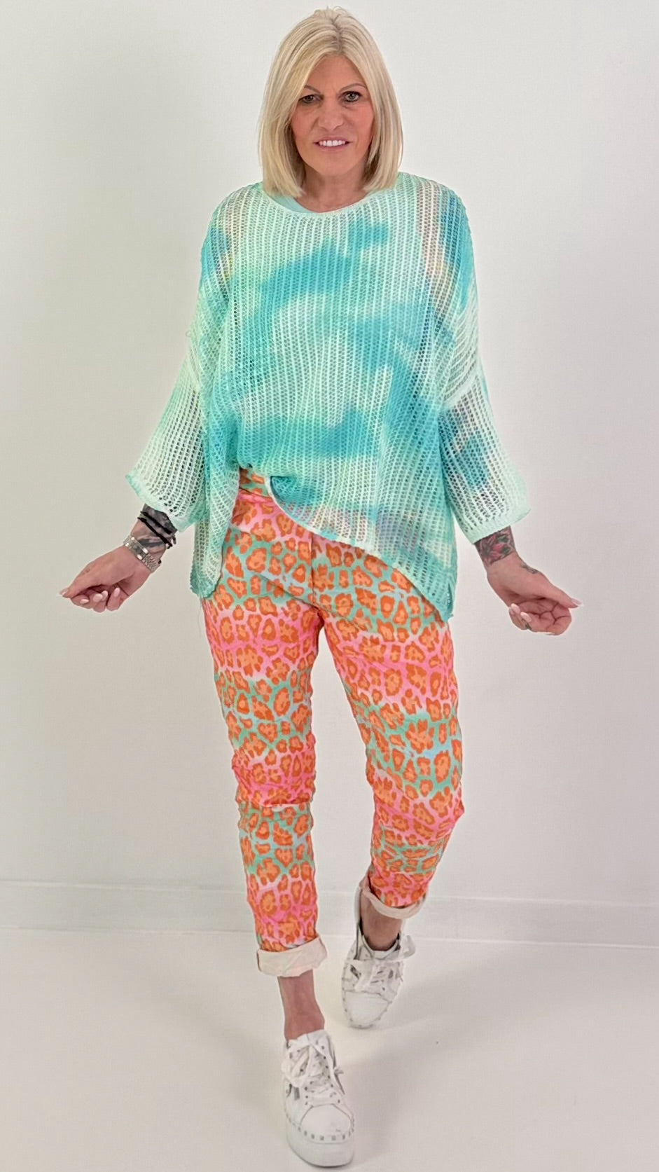 Batik Häkelpullover - mint