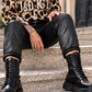 Vegane Leder-Baggy mit Patch - schwarz