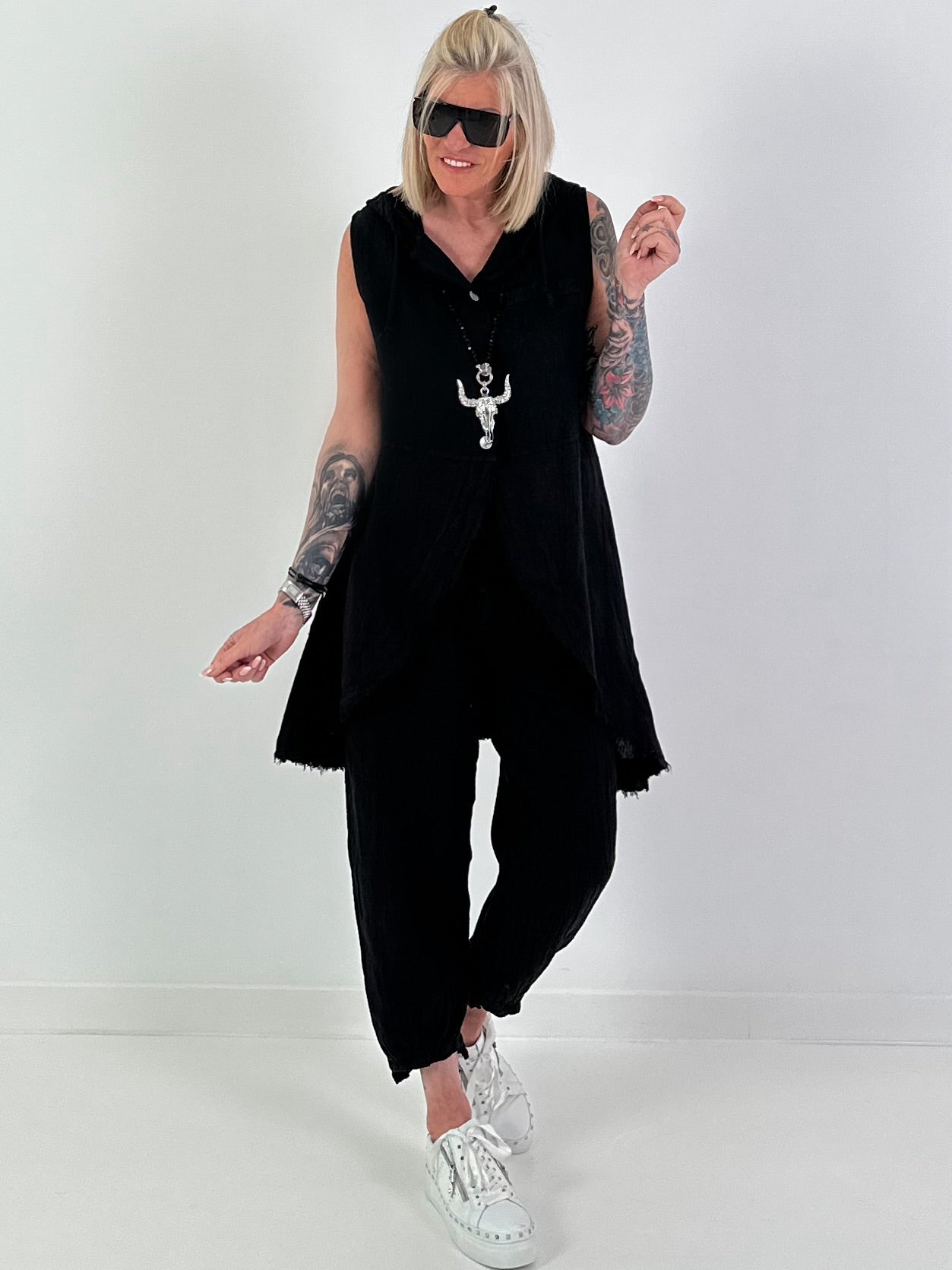 Linen two-piece set - black