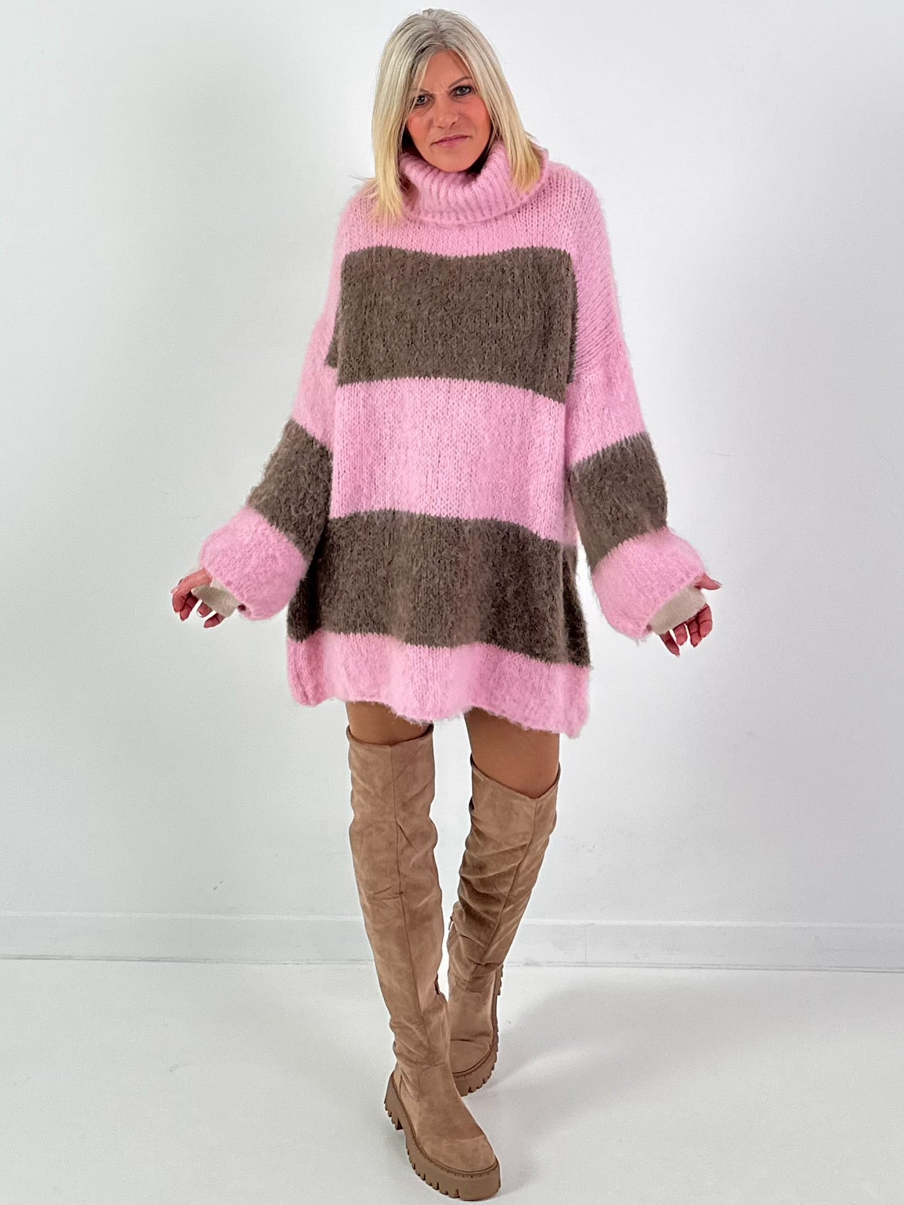 Lange trui/jurk model "Velvet Flow" - roze-taupe