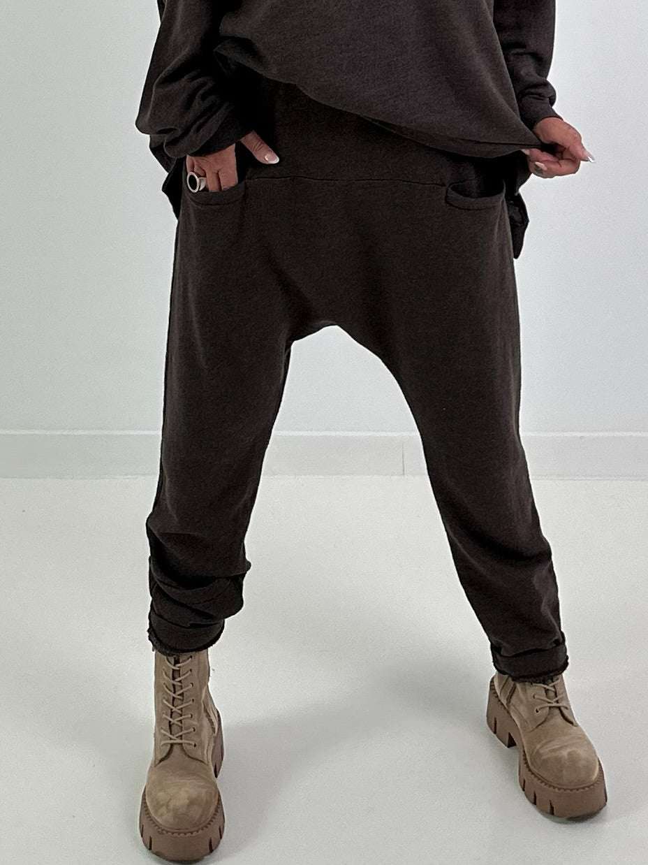 Sweat Baggy mit Tasche - mokka