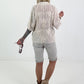 Boho blouse with short sleeves and crochet appliqués - beige