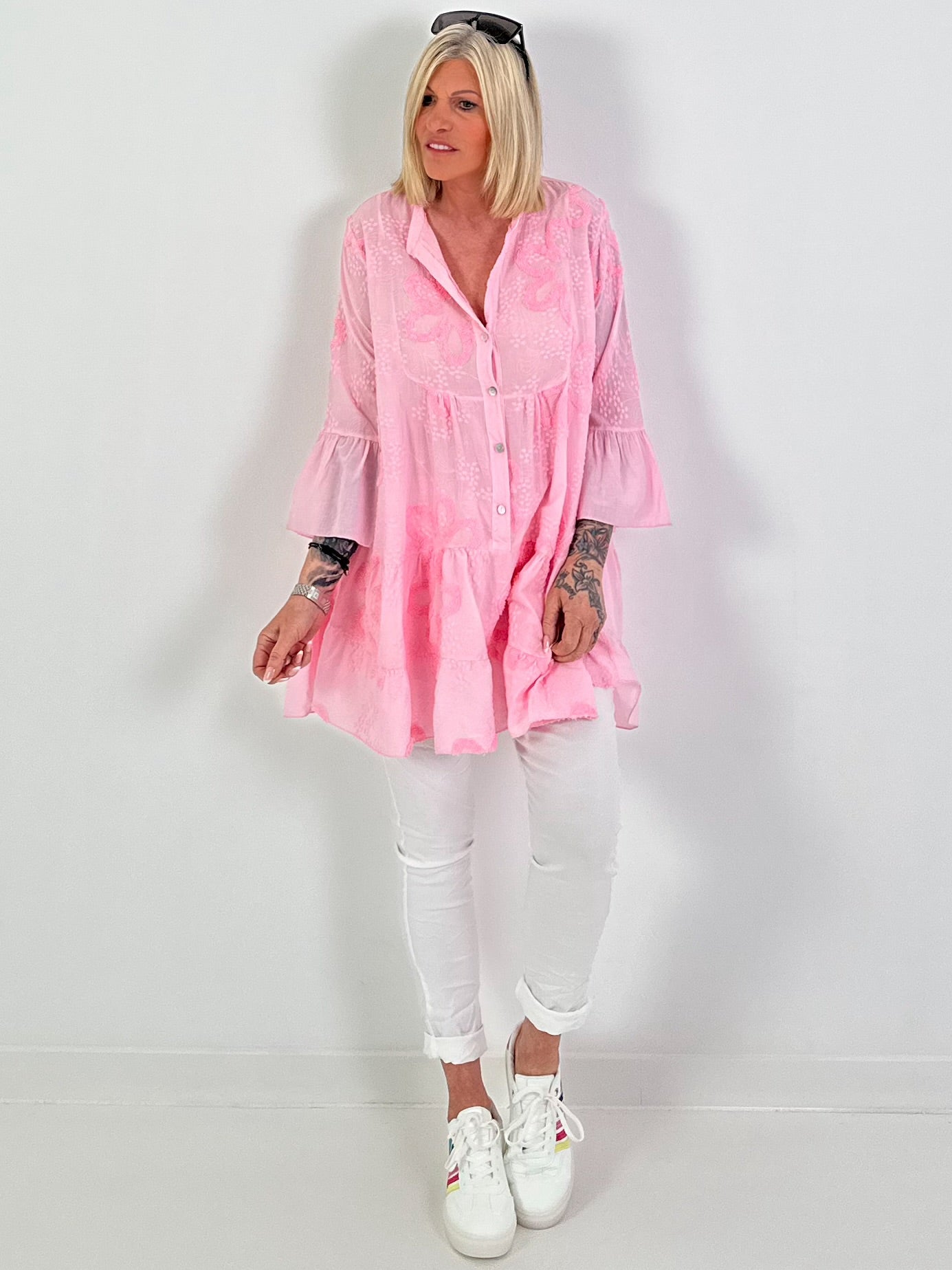 Tunika/Kleid mit Frotte-Applikation - rosa