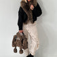 Jacke mit Fellkragen - schwarz