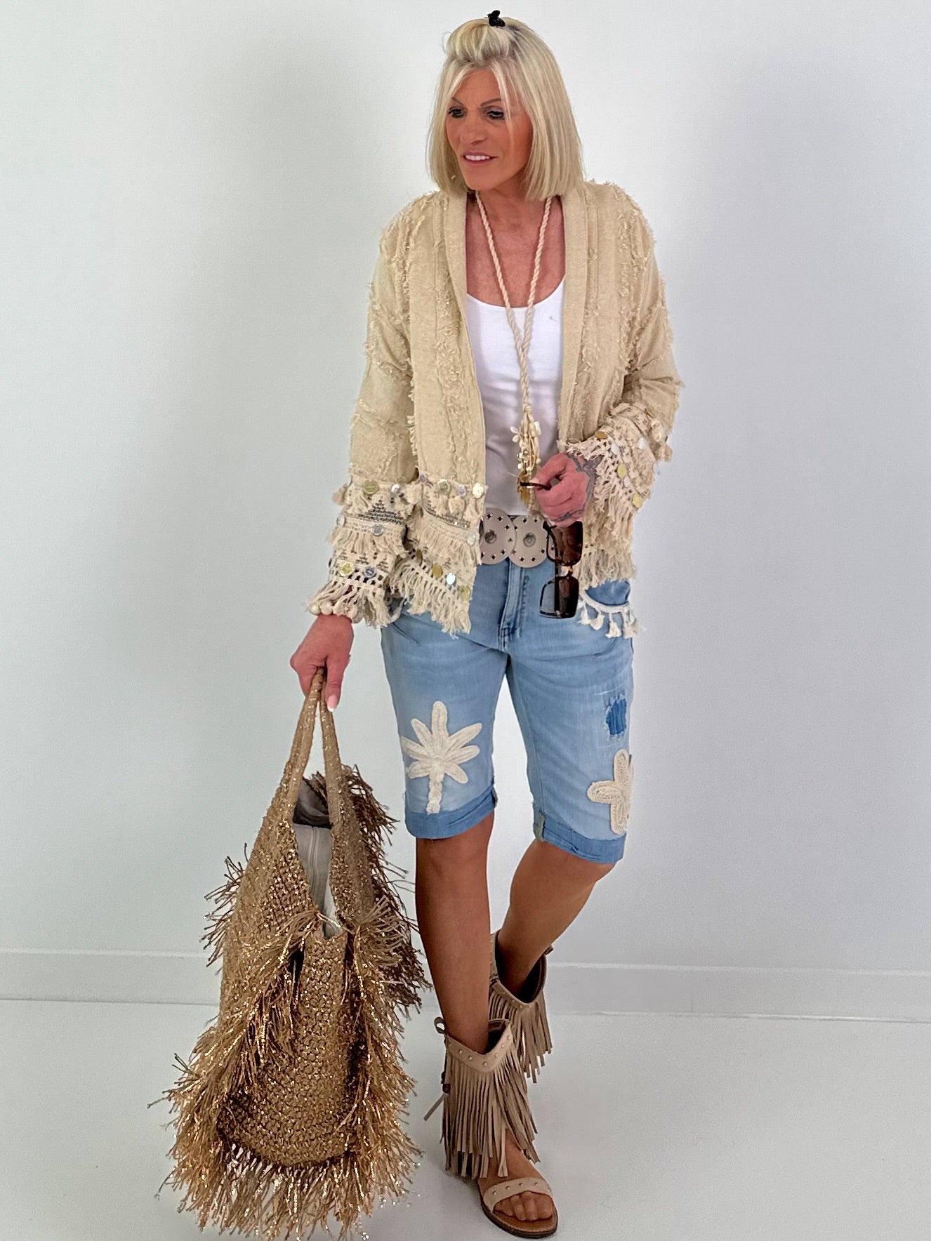 Boho Jacke mit aufwendigen Details- beige-gold
